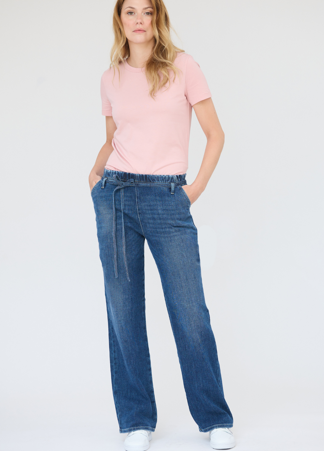 High Rise Wide Leg Pull-On Soft Denim Pants in Sunday