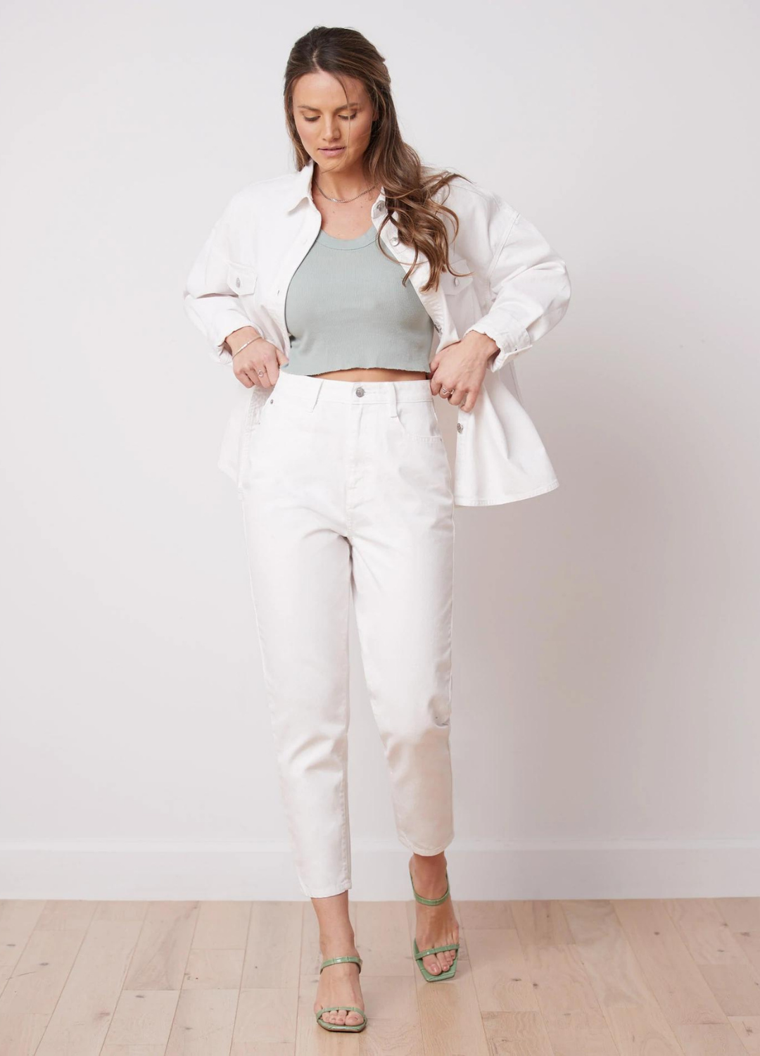 High Rise Slim Leg 100% Cotton Denim in White